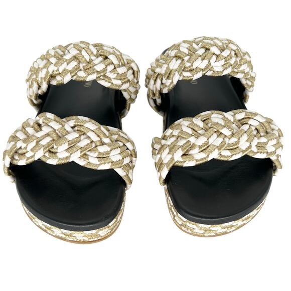 VALENTINO GARAVANI Rockstud Metallic Rope Slide Espadrille EU 37 Gold Sandals - Picture 3 of 13